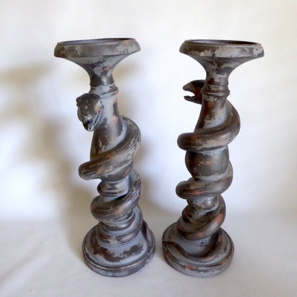 13.75” HOLIDAY BARN GOTHIC HALLOWEEN SERPENT COILED SNAKE CANDLE STICK HOLDERS - Picture 8 of 13
